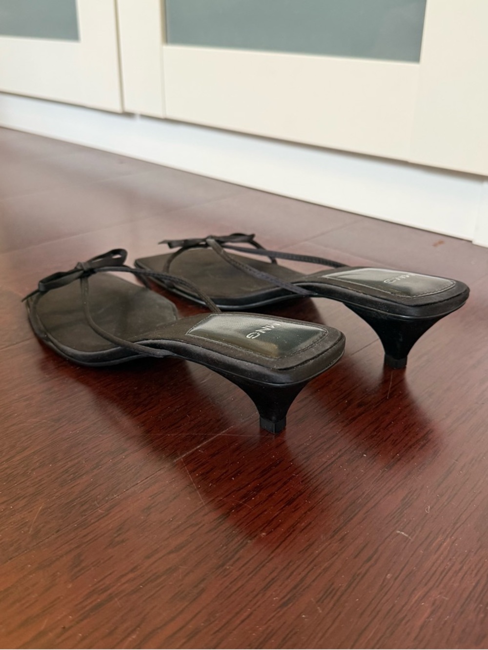 Mango Black Kitten Heel Mules Sandal with Bow - Picture 4 of 6